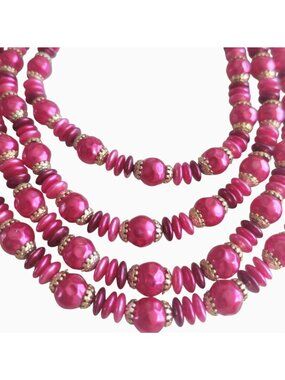 Hong Kong Signed 4 Strand Vibrant Pink Fuchsia Vintage Necklae